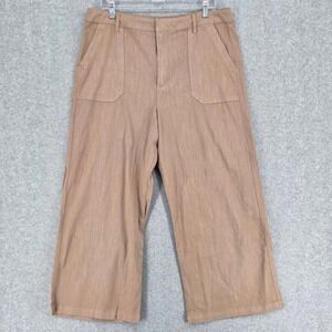 KUT From The Kloth Women 14 Topaz Linen Wide Leg Ankle Crop Pants Trouser Khaki